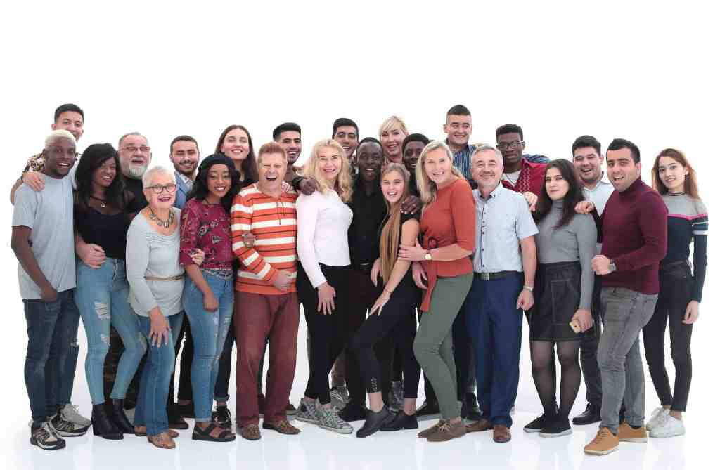 Large group of multiethnic cheerful people isolated Large group of multiethnic cheerful people isolated over white background